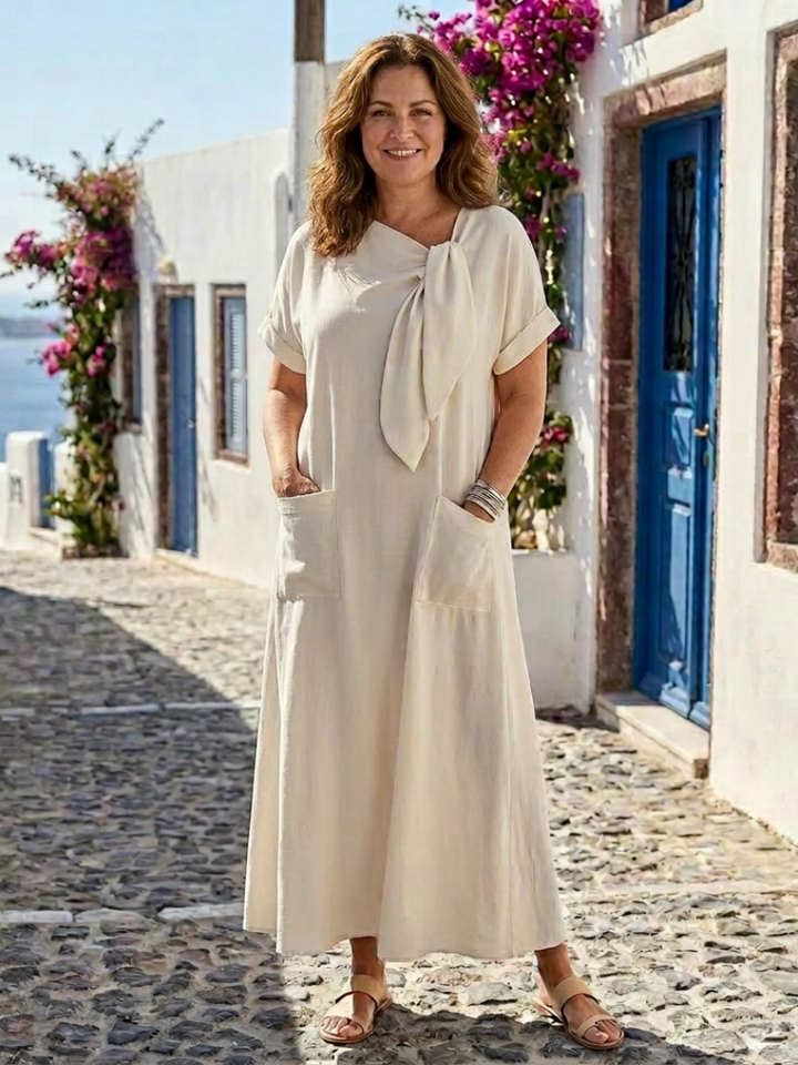 Rosalie | Abito Maxi con Scollatura Rotonda e Maniche