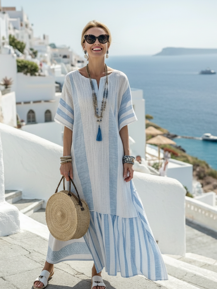 Ione | Abito maxi a righe con maniche corte