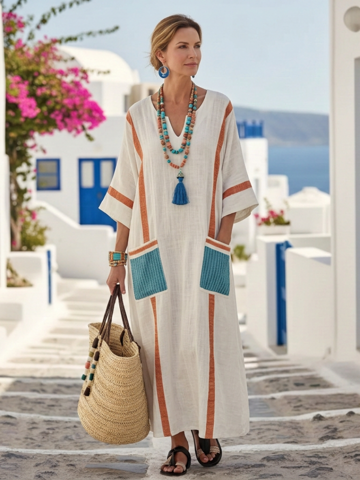 Noemi | Vestito maxi con maniche a tre quarti