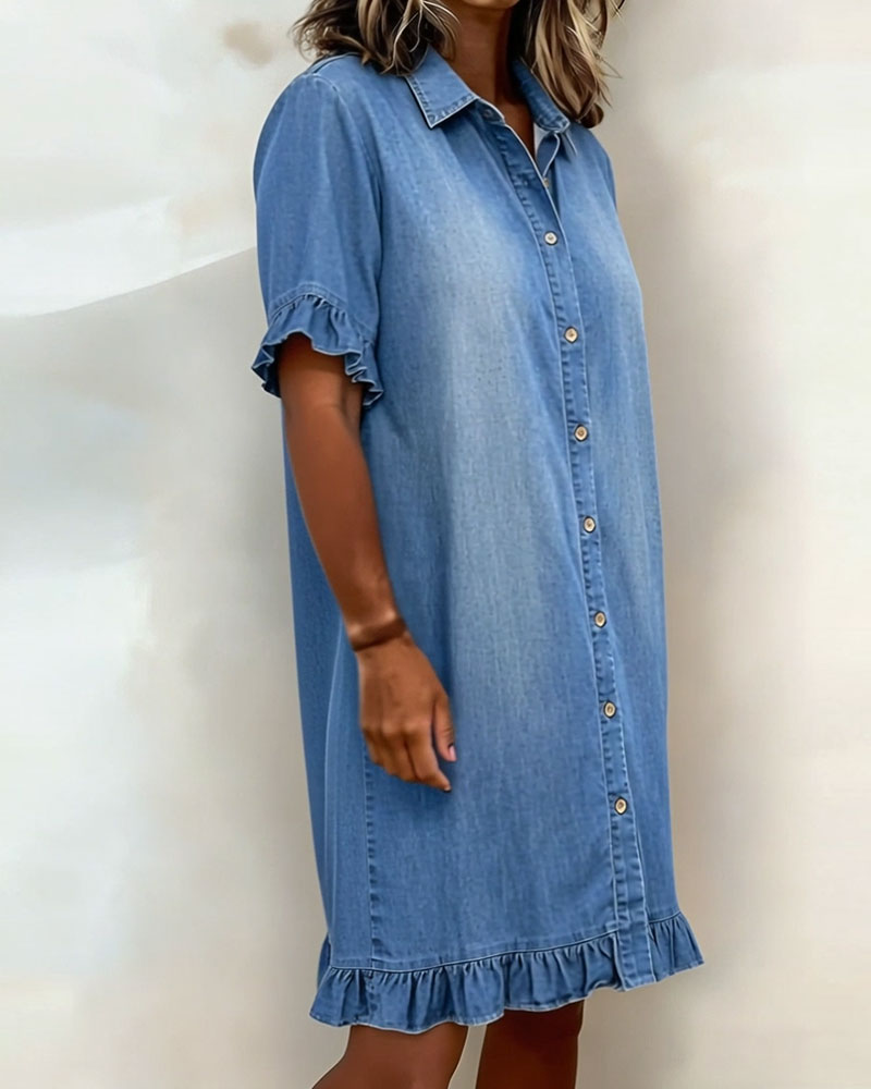 Elena | Abito Casual in Denim con Ruches