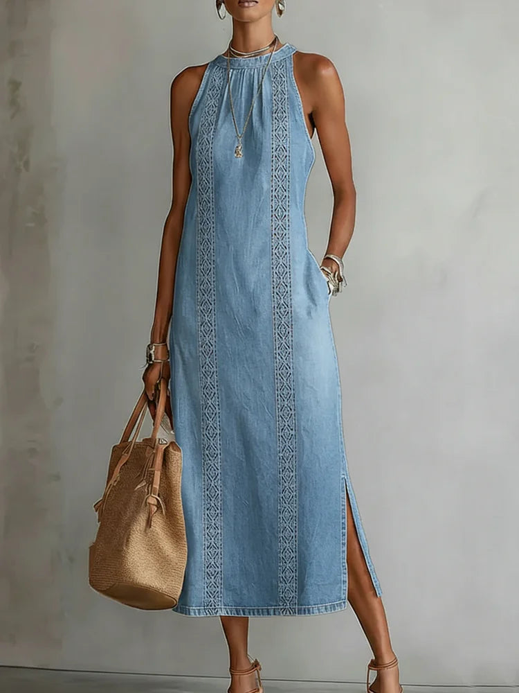 Julia™ | Abito in denim con pizzo retrò