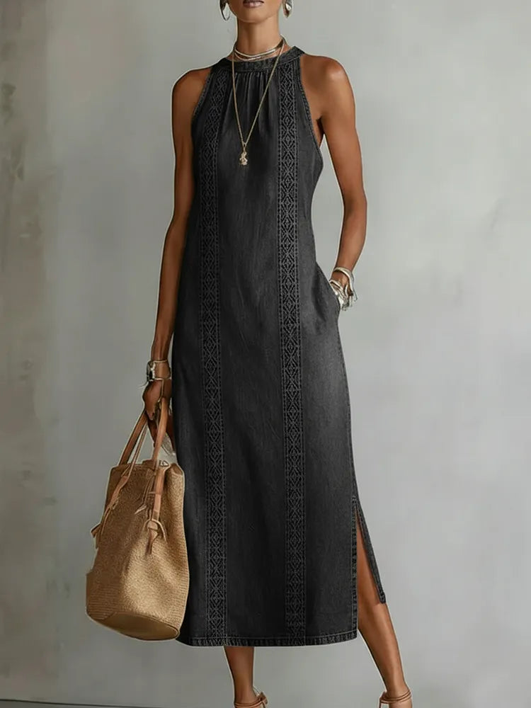 Julia™ | Abito in denim con pizzo retrò