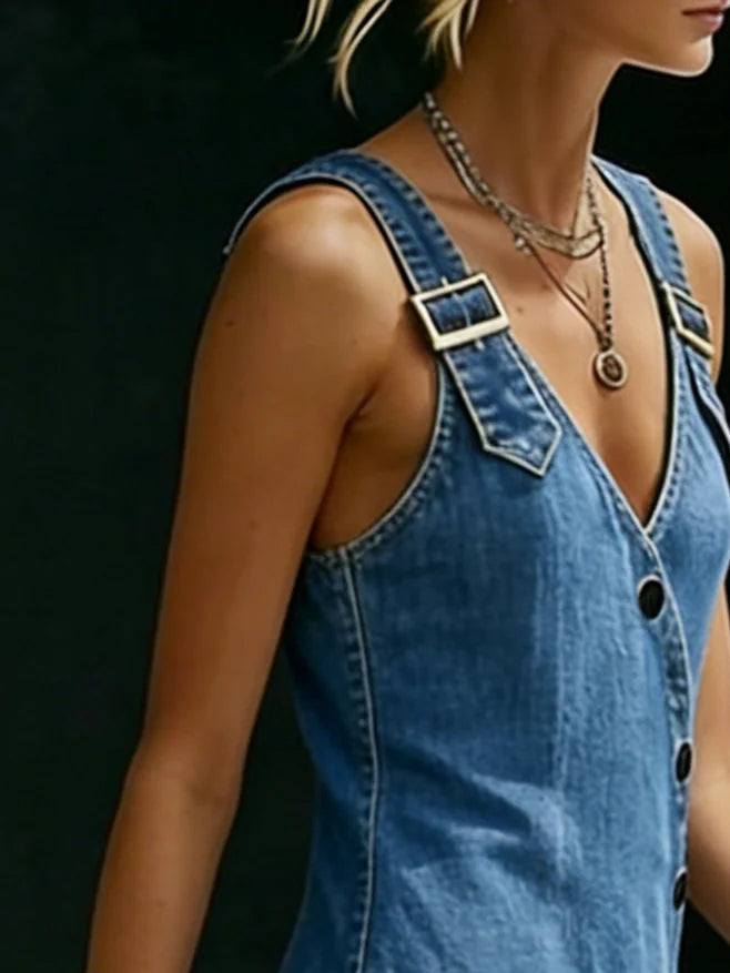 Vera™ | Abito lungo in denim con bottoni