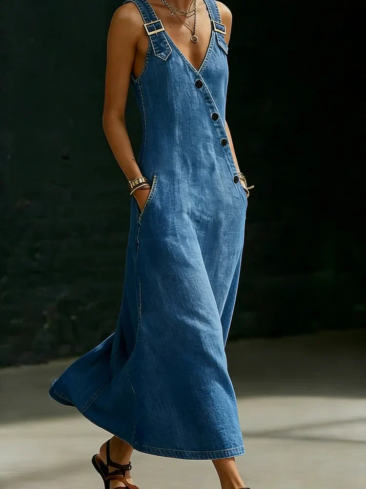 Vera™ | Abito lungo in denim con bottoni