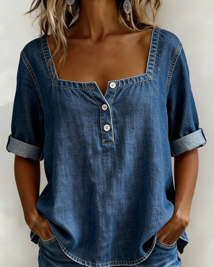 Avélia™ | Camicia in denim con colletto quadrato