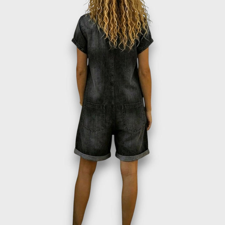 Joan™ | Salopette corta in cotone effetto denim