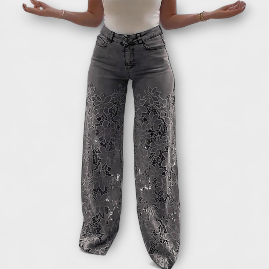 Virelle – Jeans con trasparenza floreale e gamba larga